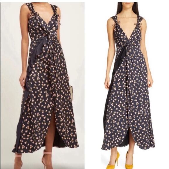 Self-Portrait Twisted Floral-Print Satin-Jacquard Maxi Dress - Picture 1 of 12